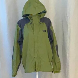 The North Face Green and Gray Raincoat with High Collar
